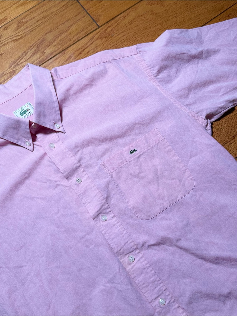 Lacoste Men’s Light Pink Button-Down Shirt with Chest Pocket